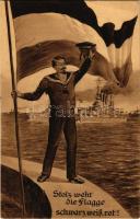 Stolz wehr die Flagge schwarz, weiß, rot! / WWI German Navy (Kaiserliche Marine) propaganda art postcard, German flag, mariner (ázott sarkak / wet corners)