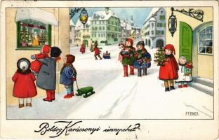1933 Boldog Karácsonyi Ünnepeket! / Christmas greeting art postcard with children. M.M. Nr. 1233. s: P. Ebner (Rb)