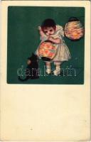 Italian art postcard, child with cat s: Zandrino (EK)