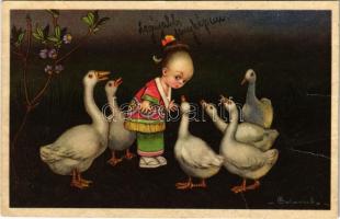 1927 Asian lady with geese. Ultra 2091. s: Colombo (EK)