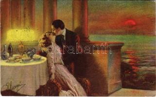 1921 Italian lady art postcard, romantic couple, kissing. 1060-3. artist signed (EK)