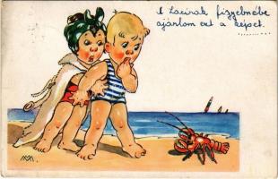 Children art postcard, humour, beach. Cecami N. 1031. s: M.M. (EK)