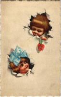 Romantic children art postcard. Excelsior S.B. 7545. (EK)