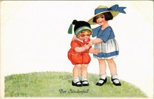 Der Sündenfall. Children art postcard Vierfarbendruck-Künstlerkarte 141/1347. artist signed (EK)