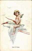 Amor & Comp. / Cupid. Romantic art postcard. B.K.W.I. 255-4. s: K. (EK)