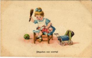 Püppchen war unartig! / Children art postcard. WSSB No. 5516. (EK)