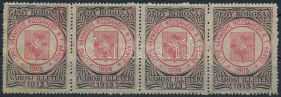 Rózsahegy 1913 Városi illeték 1K használatlan négyescsík (160.000) Rendkívül ritka!!