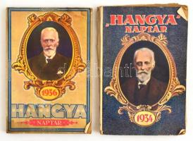 1934-1936 Hangya naptár 1934. és 1936 évfolyama. Az 1934.-es hátsó borítója leszakadt, foltosak.