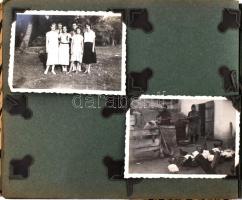 cca 1930 Fotóalbum ~100 db képpel, vegyes témában (Budapest, cserkész, falusi életképek), kartonált ...