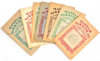 1935-1937 Magyar Sakkvilág XX. évfolyamának 1-2., 7., 8., 12. száma és XXII. évfolyamának 5., 9., 11., száma, szerkeszti: Tóth László