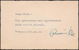 1961 Latabár Kálmán (1902-1970) által aláírt köszönő kártya
