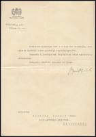 1941 Bp., Báró Bánffy Dániel birtokos, miniszter által aláírt kinevezési okirat