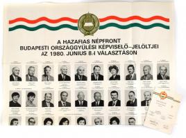 1980 Hazafias Népfront budapesti országgyűlési képviselőjelöltjei, választási plakát, hajtott, 120×84 cm + 2 db eméklap