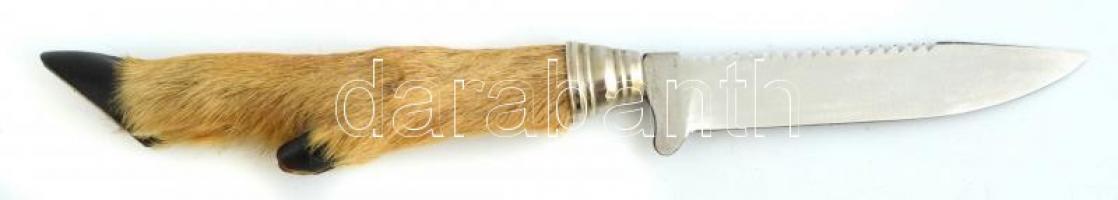 Őzláb markolatú vadászkés, bőr tokban, h: 25,5 cm