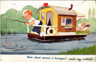 1939 Nem akad semmi a horogra? / Marriage humour art postcard, fishing. WSSB 7703/2. (EK)