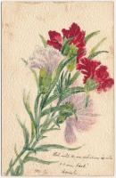 1900 Flowers. Hand-drawn and hand-painted custom-made art postcard (ázott / wet damage)