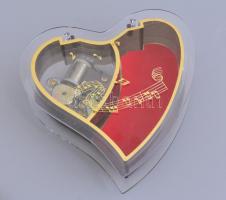 Zenélő, szív alakú, japán ékszeres doboz bizsukkal. 15x15 cm