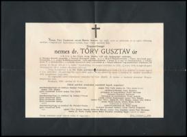 1925 dr. Tőry Gusztáv curiai elnök, volt igazságügyi miniszter halotti értesítője