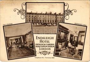 London, Endsleigh Hotel advertising card, Endsleigh Gardens near Euston Station, the lounge, entrance hall, interior (fl)