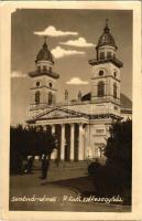 1940 Szatmárnémeti, Satu Mare; Római katolikus székesegyház / cathedral. photo + 1940 Szatmárnémeti visszatért So. Stpl. (EK)