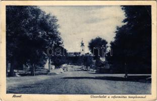 1927 Alcsút, utca, Református templom. Király József kiadása (EB)