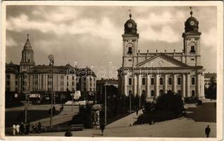 1930 Debrecen, Református nagytemplom és püspöki palota, Bottó Kornél és Társa bútorháza, villamos, üzletek