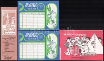 cca 1920-1970 7 db régi kitöltetlen órarend (Pataki-féle, rejtvény órarend, stb.)