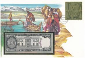 Bolívia 1982. 1000P felbélyegzett borítékban, bélyegzéssel T:I  Bolivia 1982. 1000 Pesos in envelope with stamp and cancellation C:UNC