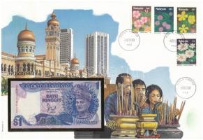 Malajzia 1981-1983. 1R felbélyegzett borítékban, bélyegzéssel T:I  Malaysia 1981-1983. 1 Ringgit in envelope with stamp and cancellation C:UNC