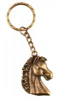 Rézszínű lófejes fém kulcstartó, jó állapotban, h: 8 cm