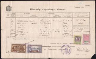 1925 Házassági anyakönyvi kivonat országos és budapesti illetékbélyegekkel