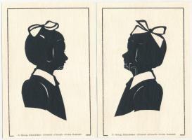 2 db RÉGI sziluettes motívum lap: P. Károlyi, többszörösen kitüntetett silhouette művész / 2 pre-1945 silhouette motive cards (non PC)