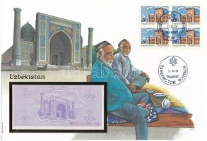 Üzbegisztán 1992. 5S felbélyegzett borítékban, bélyegzéssel T:I  Uzbekistan 1992. 5 Sum in envelope with stamp and cancellation C:UNC