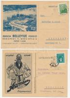 2 db RÉGI magyar reklám motívum képeslap: Pension Bellevue, Aszmann fehérnemű / 2 pre-1945 Hungarian advertising motive postcards
