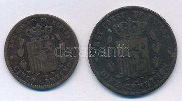 Spanyolország 1878OM 5c Br + 10c Br "XII. Alfonz" T:2- ph.
Spain 1878OM 5 Centimos Br + 1...