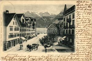 1901 Brunnen, Strasse und Urirothstock / street view, hotel, shops. Phot. Gebr. Wehrli (EK)