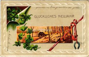 1913 Glückliches Neujahr! / New Year greeting card with clovers, horseshoe. HWB Ser. 2109. litho (EB)