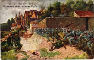 1916 Egy orosz falu ostromlása / Erstürmung eines russischen Dorfes / WWI Austro-Hungarian K.u.K. military art postcard, Russian village s: F. H.