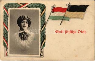 Gott schütze Dich / WWI German and Austro-Hungarian K.u.K. military, Viribus Unitis propaganda, Hungarian flag (EK)