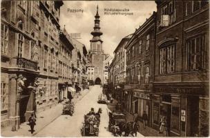 1913 Pozsony, Pressburg, Bratislava; Mihálykapu utca, Wimmer, Ignatz Lunzer üzlete / Michaelerthorgasse / street view, shops