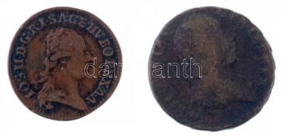1774S 1/2kr Cu + 1781? 1/4kr Cu "II. József" T:2,2-,3