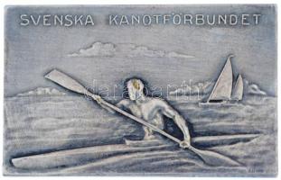 Svédország 1948. Svéd Kenuszövetség / Svédország-Magyarország jelzetlen Ag plakett, Westins Stockholm gyártói jelzéssel (35,32g/50x31mm) T:2 Sweden 1948. Swedish Canoe Federation / Sweden-Hungary (Svenska Kanotförbundet / Sverige-Ungern) unmarked Ag plaque with Westins Stockholm makers mark (35,32g/50x31mm) C:XF