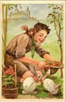 A cserkész szereti a természetet, jó az állatokhoz és kíméli a növényeket. Cserkész levelezőlapok kiadóhivatala / Hungarian boy scout art postcard s: Márton L.
