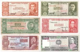 Bolívia 1945-1984. 6db-os vegyes bankjegy tétel T:I-III Bolivia 1945-1984. 6pcs of banknotes C:UNC-F
