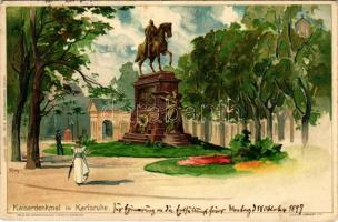 1897 (Vorläufer!) Karlsruhe, Kaiserdenkmal / Emperor Wilhelm I monument. Veltens Künstlerpostkarte No. 29. litho s: Kley (EK)