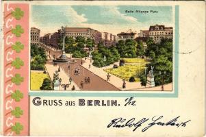 1900 Berlin, Belle Alliance Platz / square. No. 107. Art Nouveau, clovers, litho (EK)