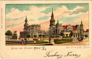 1900 Dresden, Kath. Kirche & Kgl. Schloss / church, castle. Künstlerkarte No. 4020. litho (EK)