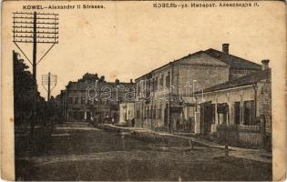 1916 Kovel, Kowel; Alexandr II Strasse / street view, shops (small tear)