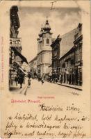 1900 Pécs, Jogi líceum, utca, bútorraktár, üzletek. Felvette és kiadja Krudy István (EK)