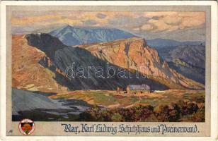 Rax, Karl Ludwig Schutzhaus und Preinerwand / chalet, tourist house, mountain. Deutscher Schulverein Karte Nr. 523. s: Gust. Jahn